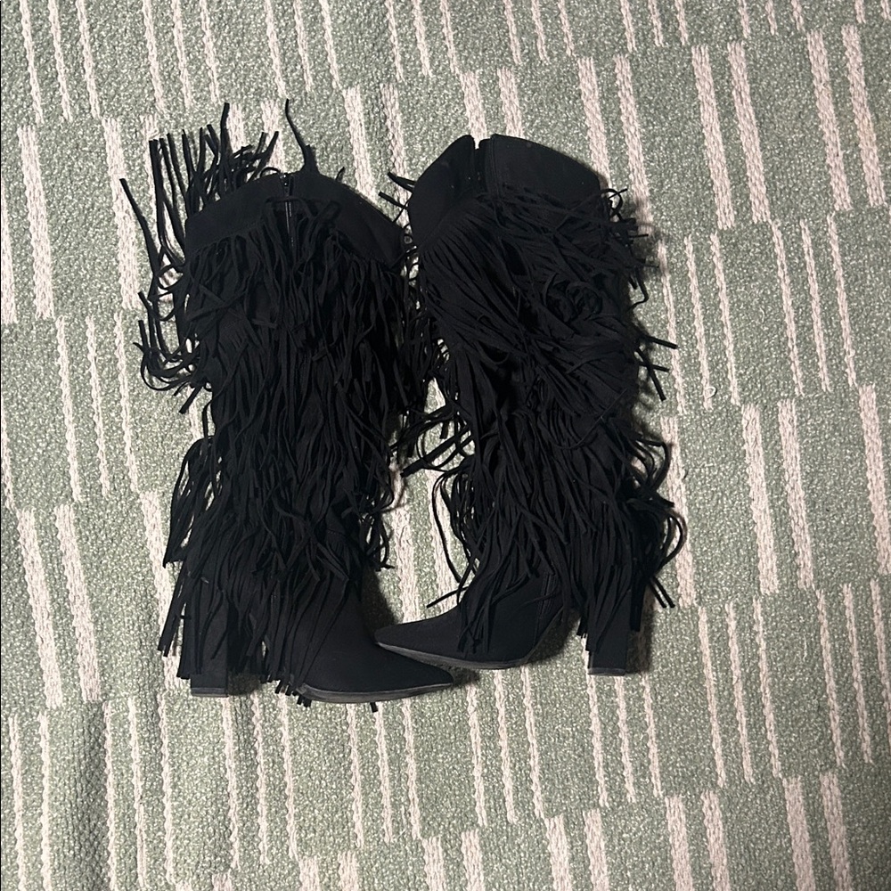 Fringe Black Women's Boots 7.5